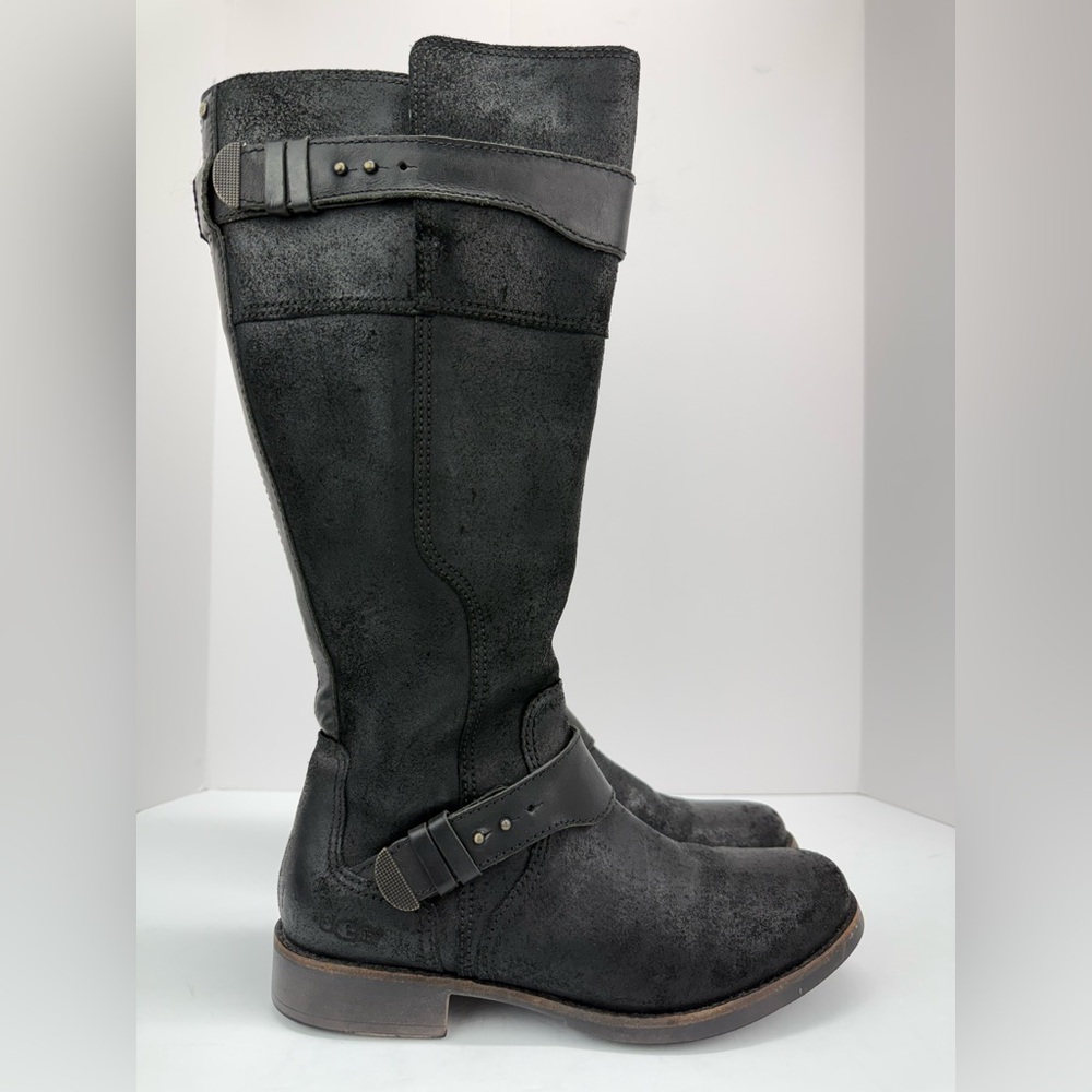 Ugg size 9 Women’s Dayle Black Leather Tall Knee High Equestrian Riding Boots